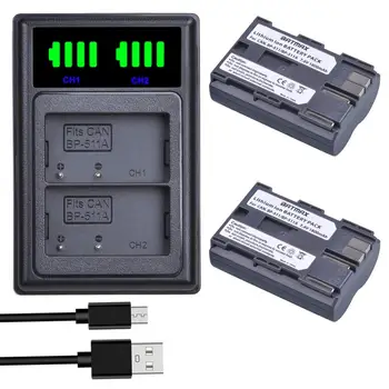 

Batmax BP-511 BP-511A 1800mAh Battery+LED USB Dual Charger with Type C Port for Canon G6 G5 G3 G2 G1 EOS 300D 50D 40D 30D 20D 5D