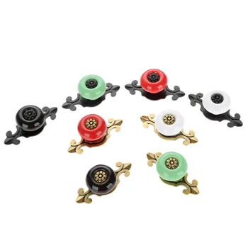 1set Handle Vintage Retro Ceramic Door Knob Bronze Wardrobe Cabinet Drawer Pull Kitchen Cupboard Furniture RedBlackGreen