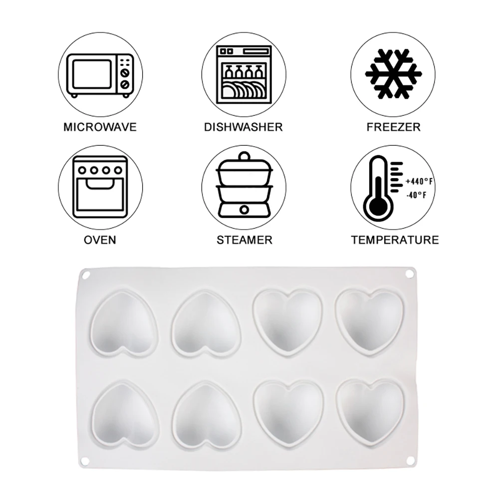 8 Heart Shape Silicone Cake Molds French Dessert Mousse Baking Form Moulds Chocolate Jelly Mold Cake Decoration Tool