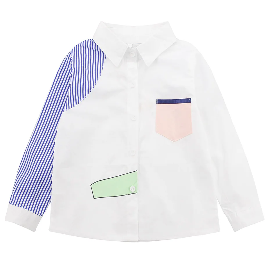 Белая блузка для девочек, лоскутные рубашки для девочек, полосатая детская блузка для девочек, осенняя школьная одежда для девочек, рождественский подарок - Цвет: As Picture