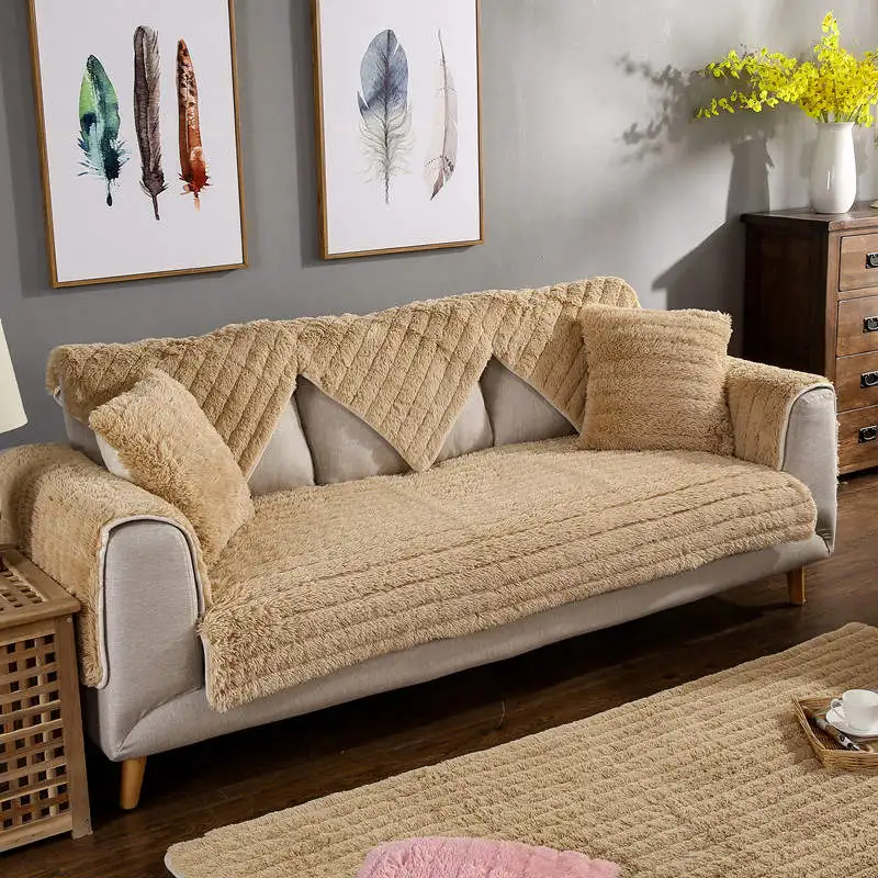 Winter Warm Thick Sofa Cushion Stretch Thickening Washable Sofa Plush Chair Cover Protector for Couch Slipcover Home Decor