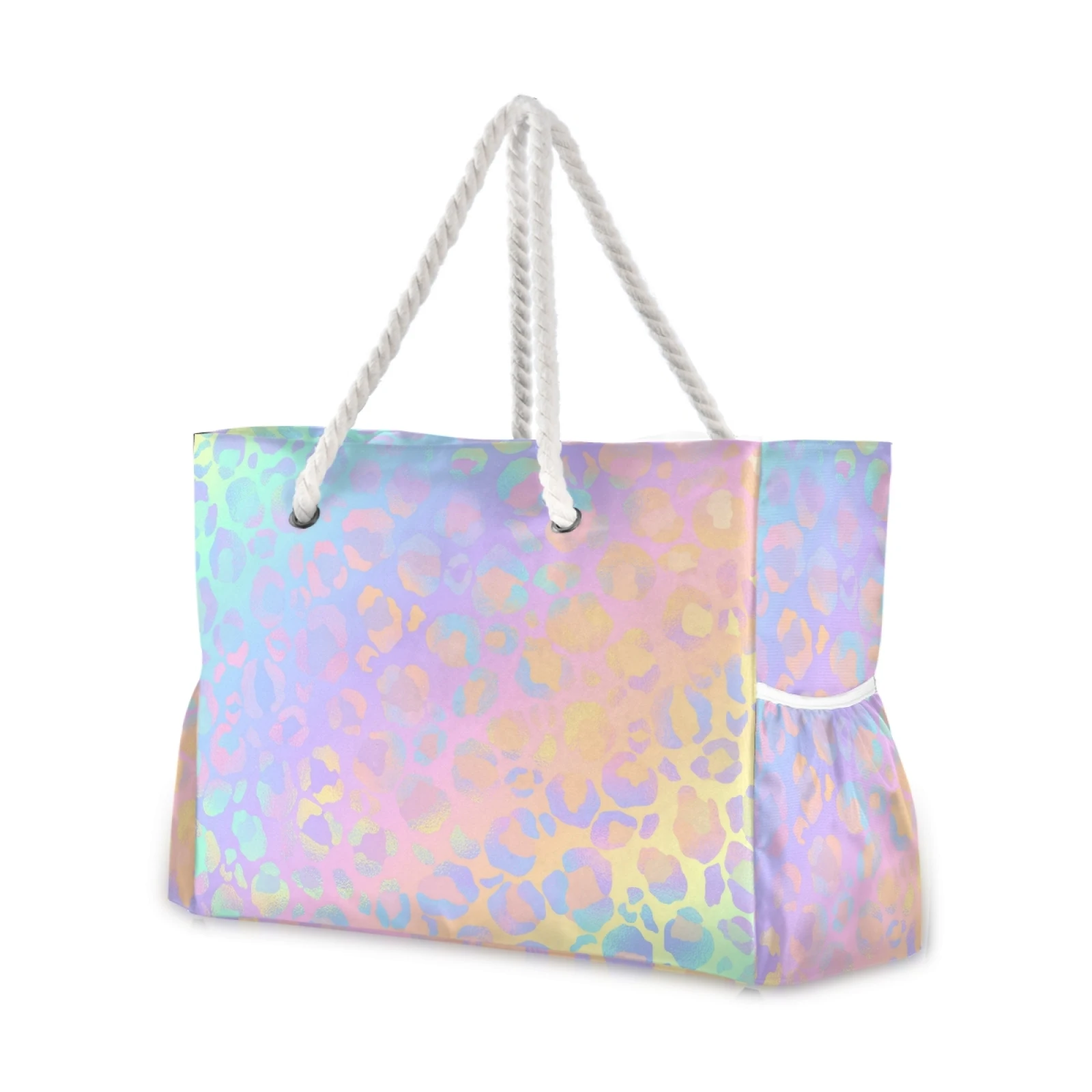 Women Nylon Shopping Bag Rainbow Leopard Print Rose Gold Cheetah Shoulder Bag Large Capacity Ladies Beach Bag Tote Shopping Bag| | - AliExpress