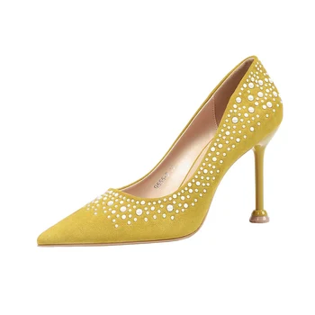 

2020 Women Crystal Glitter 9.5cm High Heels Bling red yellow Pumps Lady Scarpins Stiletto Heels Sexy Wedding Bridal Prom Shoes