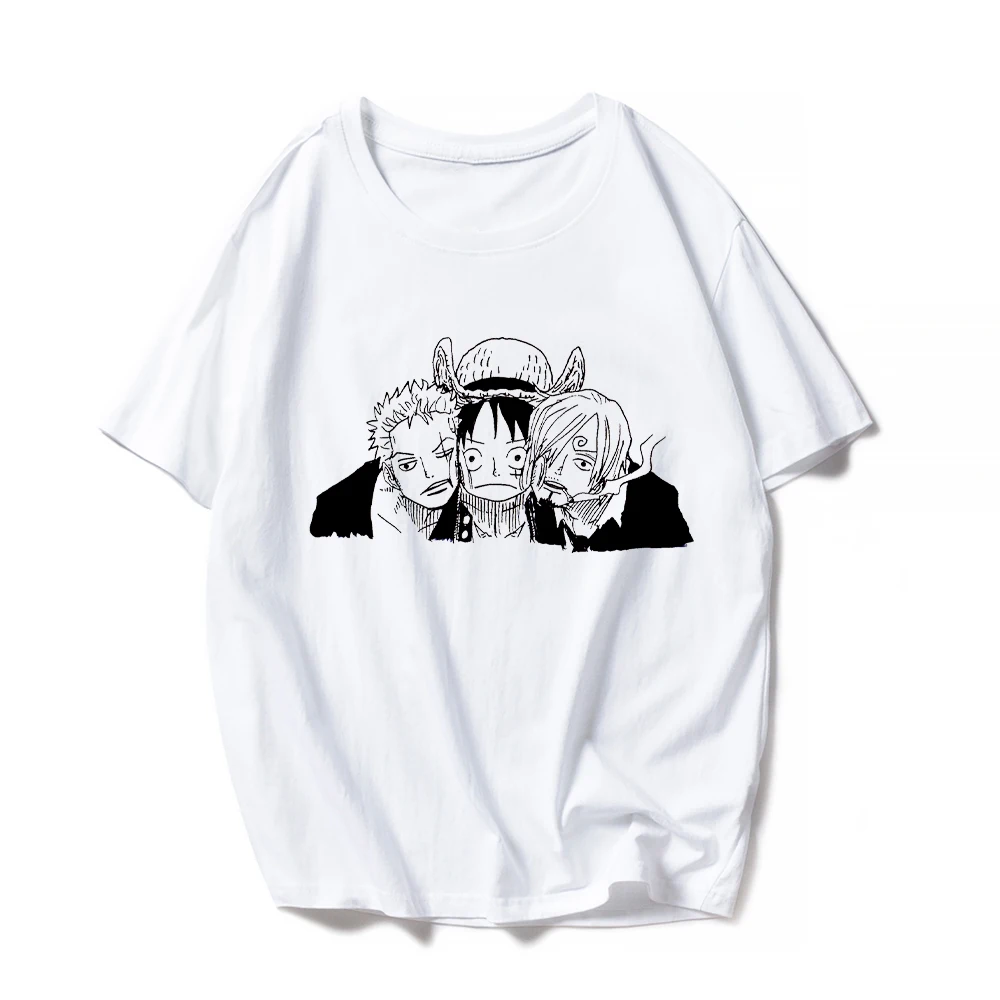 Футболка Luffy Zoro and Sanji Nakama 90-е Харадзюку унисекс одежда уличная Популярные Комиксы