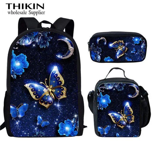 

THIKIN Girls Beauty Animal Butterfly 3D Print Large School Backpacks 3pcs/set Kids School Bags Children Fashion Bookbags Mochila