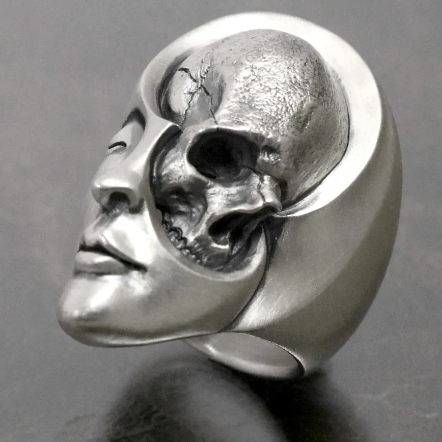 EYHIMD Unique Design Human Duality Hide Yin and Yang Skull Rings Men's Punk Goth Stainless Steel Biker Ring Women Jewelry finger ring stainless steel ring