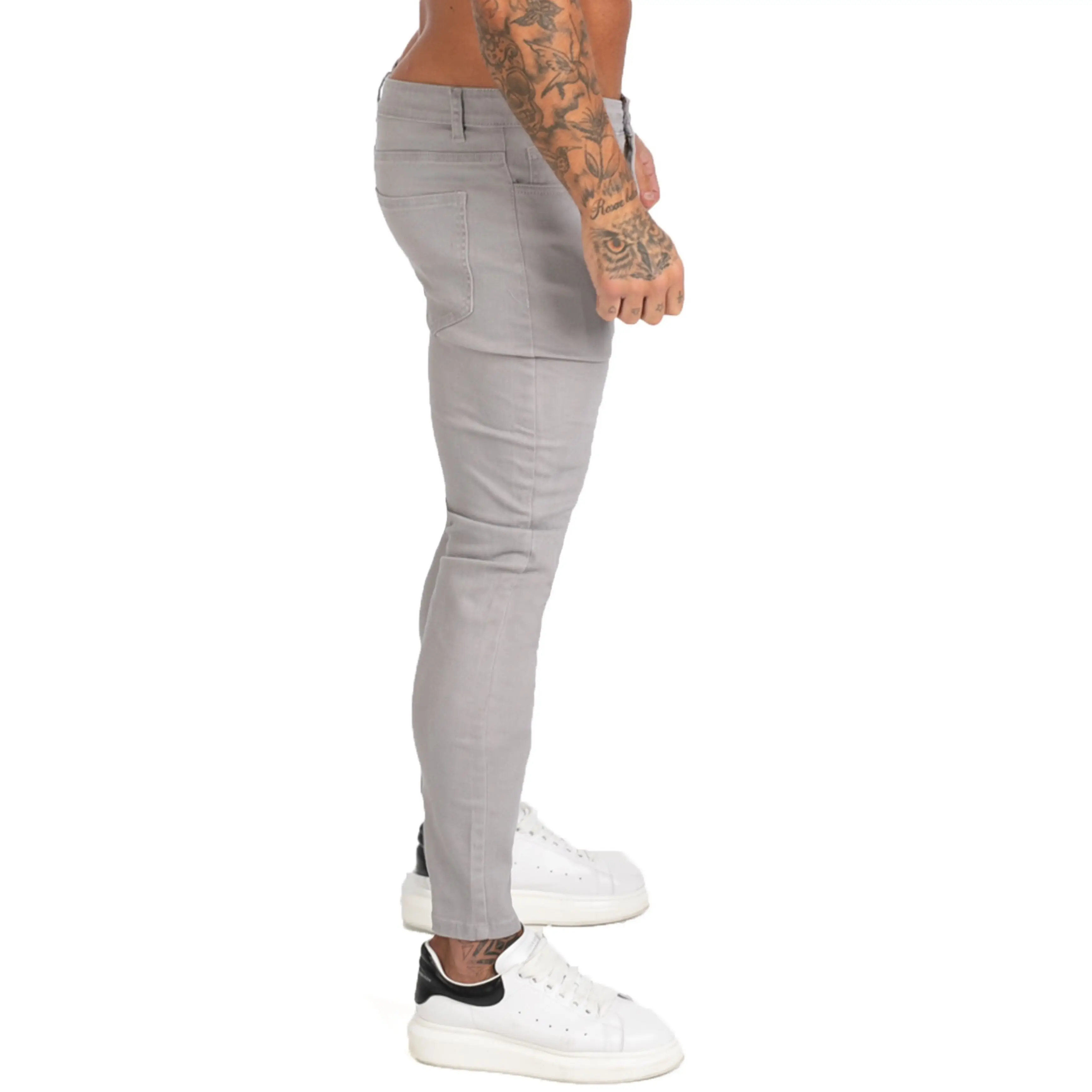GINGTTO Denim Pants Men Skinny Slim Fit Grey Jeans for Men Hip Hop Ankle Tight Cut Closely to Body Big Size Stretch zm175