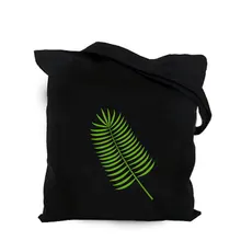 Зеленый лист растений черный хлопковый холст сумка Подгонянная эко девушка сумка на заказ сумка для покупок с логотипом для мужчин или женщин