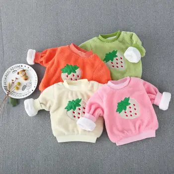 

2019 Winter Warm Baby Girls Strawberry Thicken Fleece Pullover Sweatshirts Children Kids Hoodies Casual Outerwear Coats