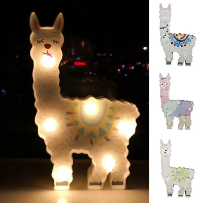 6 leds Night Lamp Hanging Desktop Battery Powered Cute Light Gift Bedside Path Alpaca Shape Decorative dragon animal style