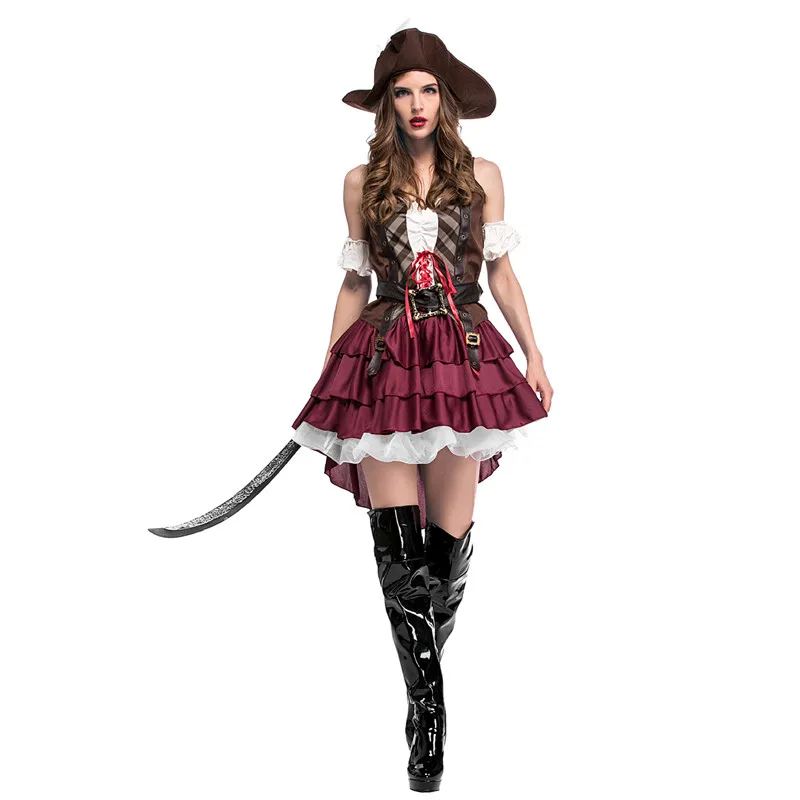 

Women Halloween Pirates of The Caribbean Costume Female Warrior Cosplay Carnival Purim Stage Nightclub Bar Role Play Party Dress