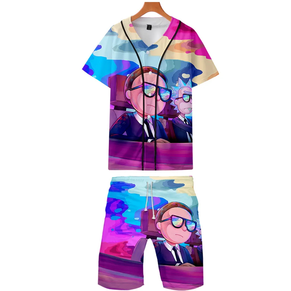 Rick and Morty two piece set jackets and shorts Kpop Fashion new cool print baseball jacket set for men streetwear
