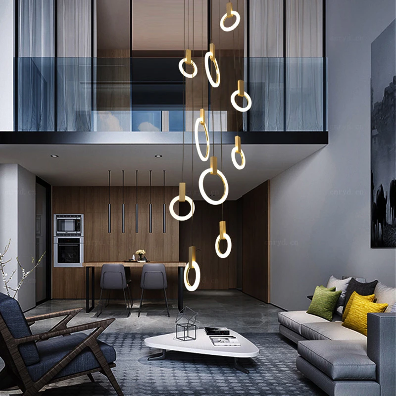 US $49.73 Modern Led Circle Large Chandelier Living Room Art Deco Restaurant Hanging Lighting For Hotel Lobby Office Rings Lamp Lustre