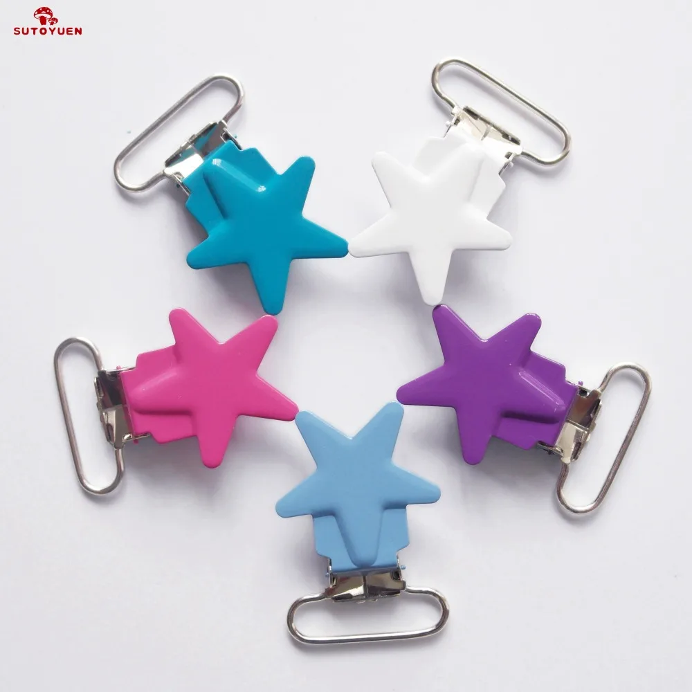 Livre de Chumbo Pces 16 Cores Esmalte Estrela Forma Metal Bebê Chupeta Clipes Suportes - Suspender 80 1 25 25mm 9 High Quality Mamãe e Bebê
