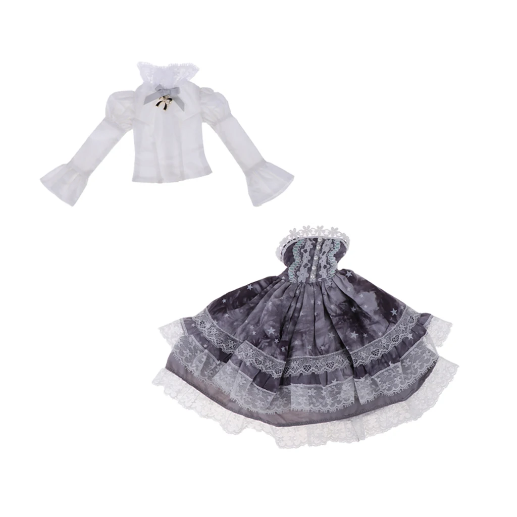 Fashion Doll Clothes, Princess Lace Skirt and White Shirt Outfit for 1/4 BJD Lolita Ball Jointed Doll Girl Clothing Set