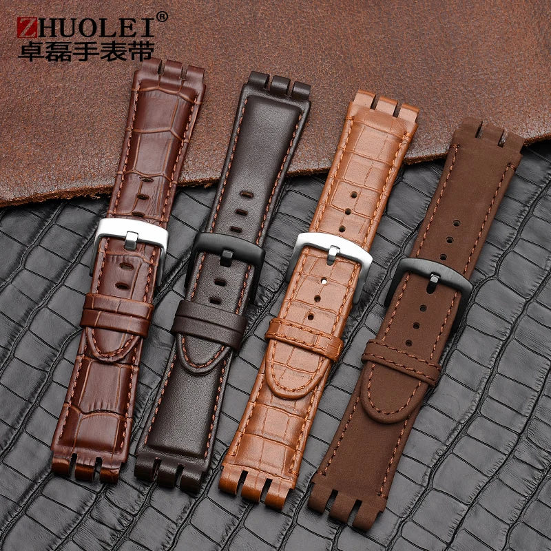 Premium Men's 23mm Soft Waterproof Genuine Leather Watchband - Black & Brown Cowhide Bracelet