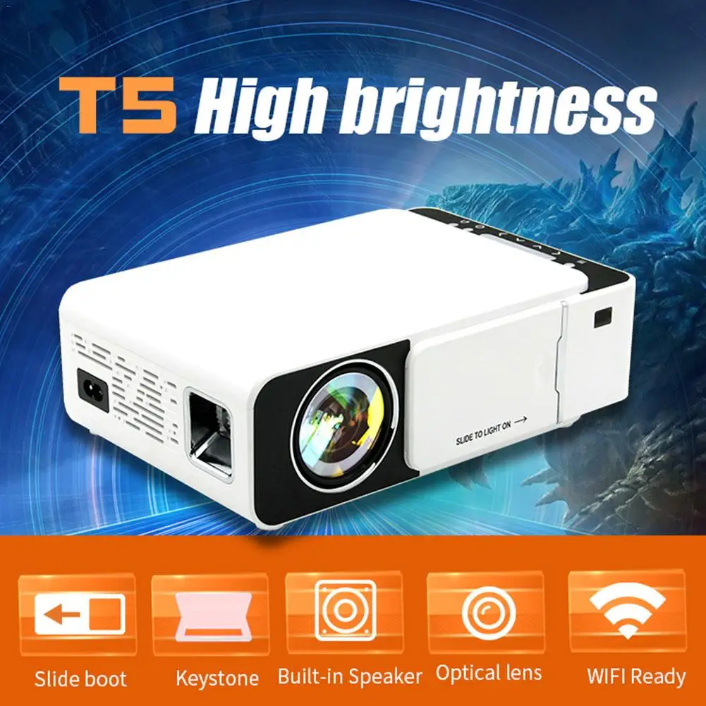 

T5 mini portable lcd video projector 2600 lumens 4k 3d 1080p hd home multimedia cinema projector ir usb av vga hdmi port