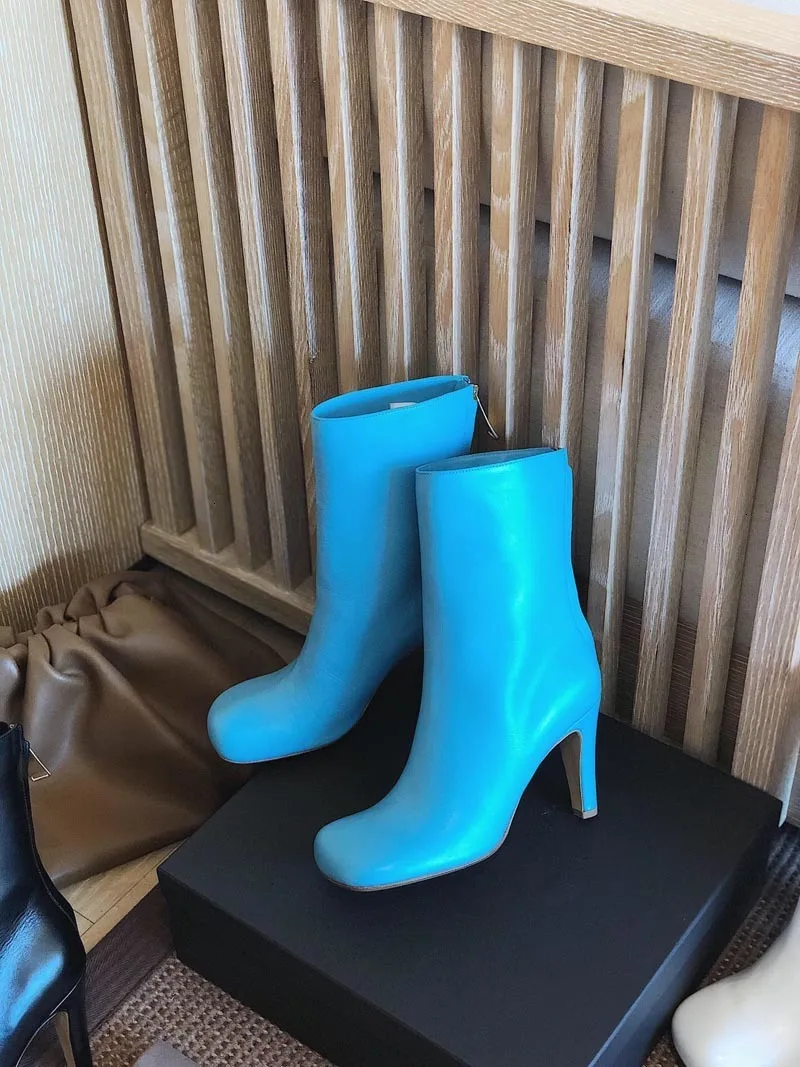 BELLECOM High With Short Boots Women's Singles Back Zipper Coarse With Genuine Leather Small White Boots French Stovepipe