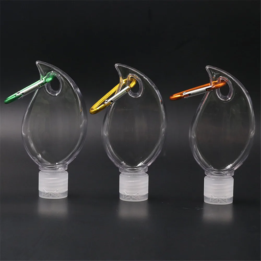 

5pcs 50ml Portable Leaf Shape Empty Refillable Bottle With Key Ring Hook Travel Hand Sanitizer Bottle Hook Keychain Carrier
