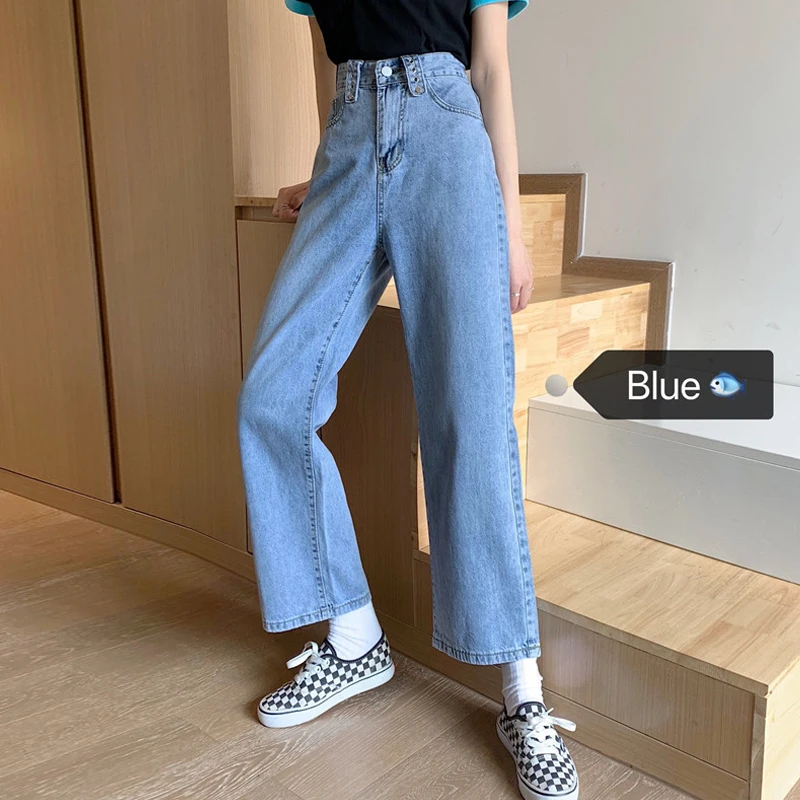 

Women Jeans Pants Leisure Loose High Waist Vintage wide leg jeans Women Jean Korean Style All-match Simple Full-length