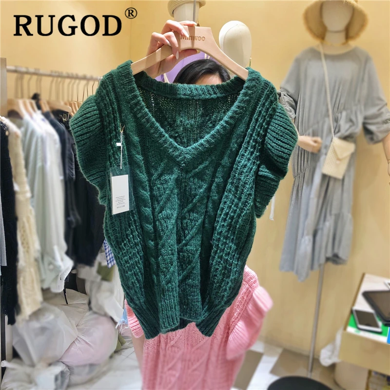 RUGOD, корейский стиль, без рукавов, женский свитер, жилет, модный, однотонный, с оборками, трикотаж, женский,, Auturm, витая, теплая женская одежда