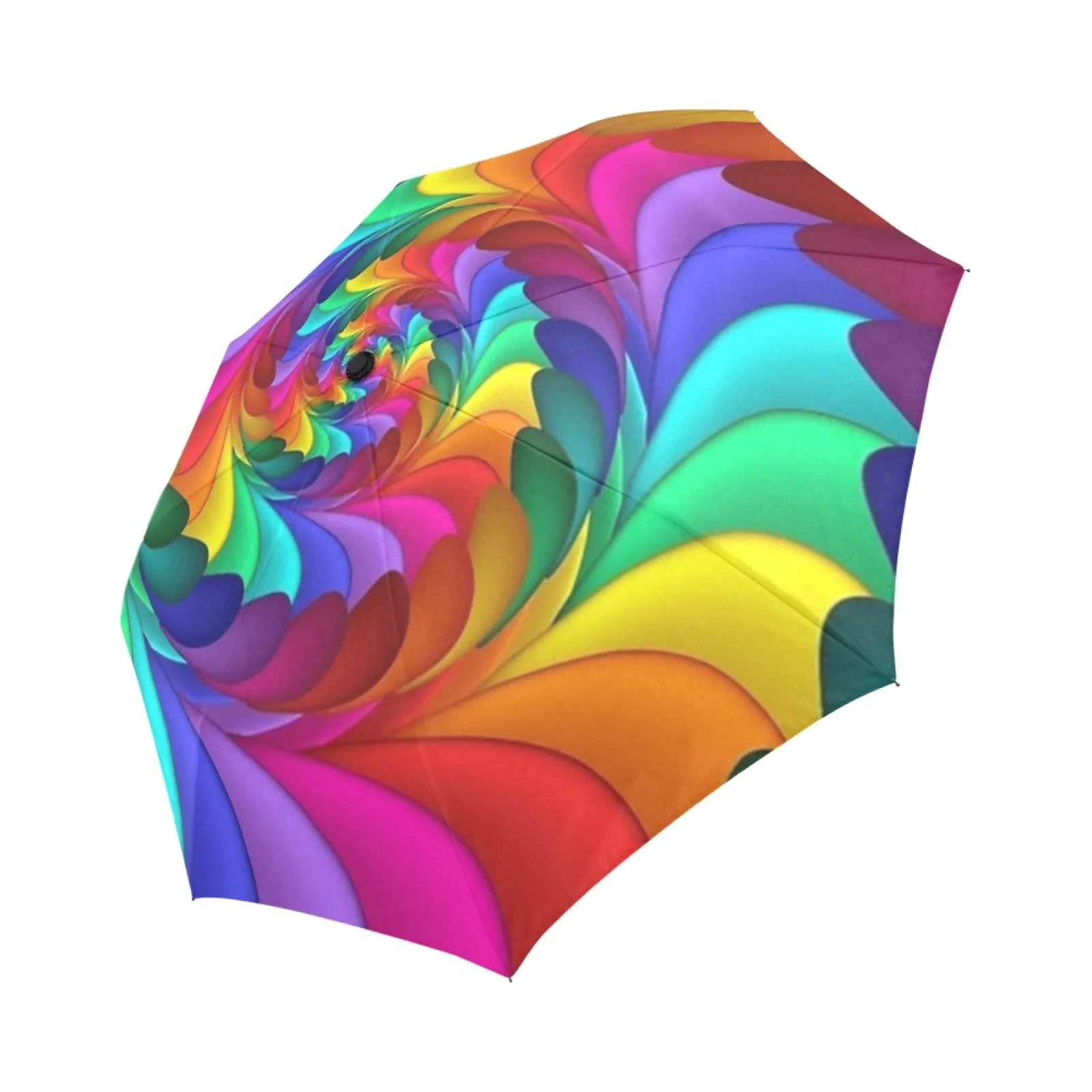 Psychedelic Rainbow Umbrella Automatic Tri Fold Compact UV Protection Foldable Travel Umbrella For Women