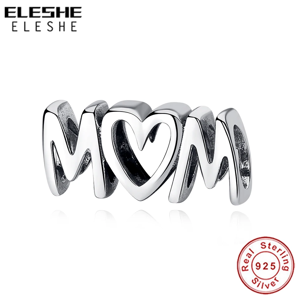 Подлинный eleshe бусины из стерлингового серебра 925 для мамы с надписью «Love», очаровательный, подрходит к оригиналу Pandora, браслет и Цепочки и ожерелья DIY, ювелирный подарок для матери