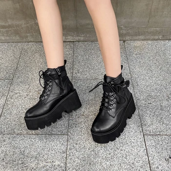 Botas militares de demonio para Mujer, botas de plataforma de tacón grueso, estilo Punk, parte inferior gruesa, LJB218-1