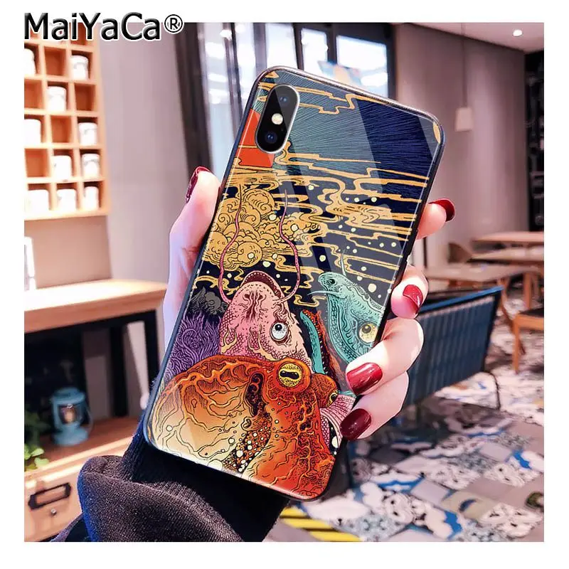 Чехол для телефона MaiYaCa kiyo-e в японском стиле из закаленного стекла для iphone 11 Pro XR XS MAX 8X7 6S 6 Plus - Цвет: A16