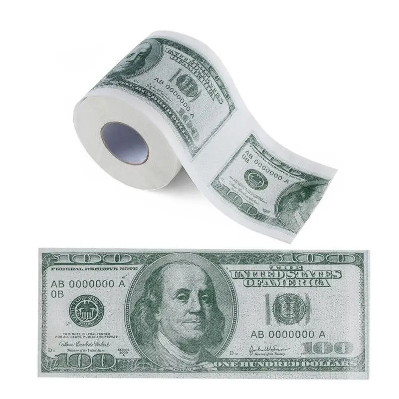 1PC Funny One Hundred Dollar Bill Toilet Roll Paper Money Roll $100 Novel Gift Toilet Tissue Sanitary Paper Wood Pulp