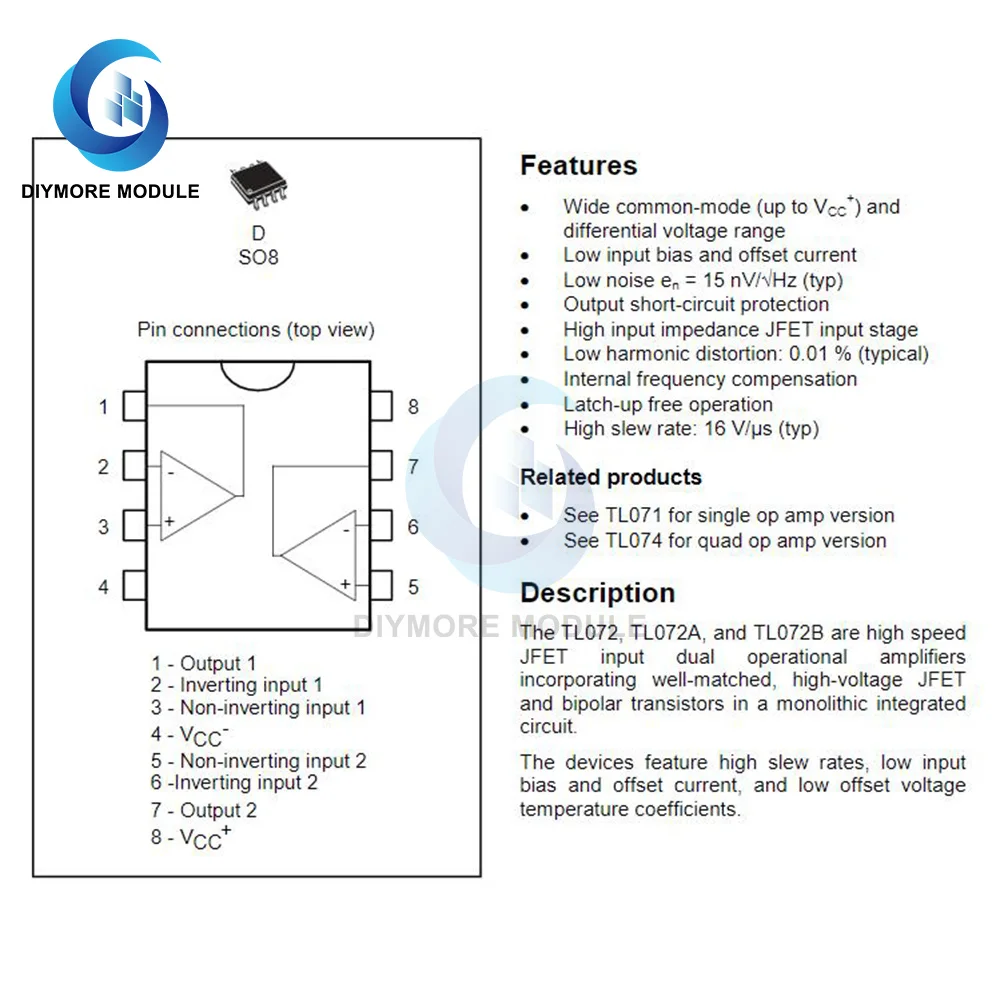 NUOVO 10 PZ TL072C TL072 TI Incapsulamento: SOP-8, Basso Rumore - Foto 9