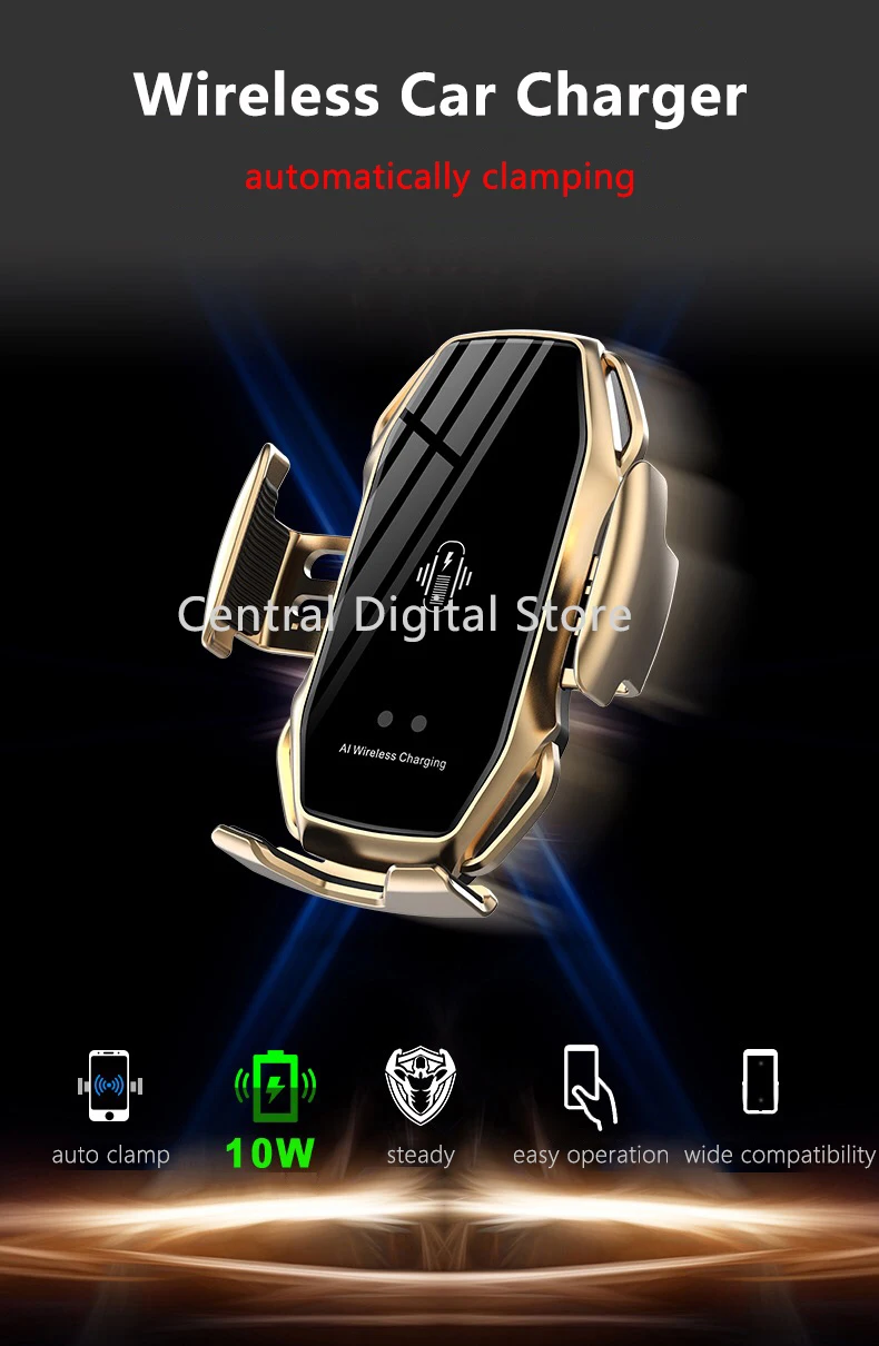 Wireless Car Charger Holder Automatic Clamping 10W Qi Fast Charging Smart Sensor Car Air Vent Mount Wireless Phone Charger Stand