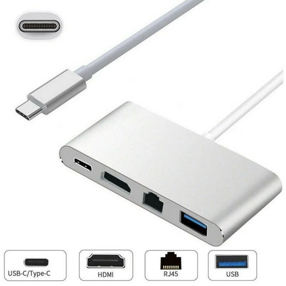 4 в 1 тип-c к HDMI 4K+ RJ45 Gigabit Ethernet USB 3,1 type C концентратор переходник Разветвитель USB C для MacBook Pro HDTV