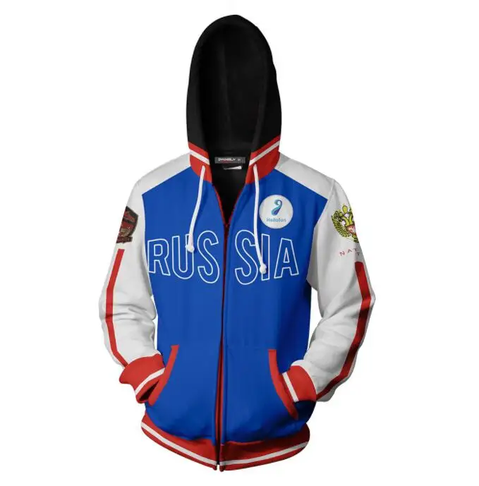 

anime YURI!!! on ICE Yuri Plisetsky Hoodie Jacket Cosplay Costume men women fashion Top 3D Printing zipper Hooded Sweatshirts