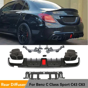 

PP Rear Bumper Diffuser Lip Spoiler Exhaust Tips for Mercedes-Benz C-Class W205 C200 C250 C300 C350 C400 C43 C63 AMG S Sedan