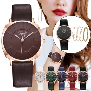 

Luxury Woman Watch Women's Quartz Leather Band Strap Watch Analog Wrist Bracelet Watch Set Wristwatch ladies wrist watch elegant