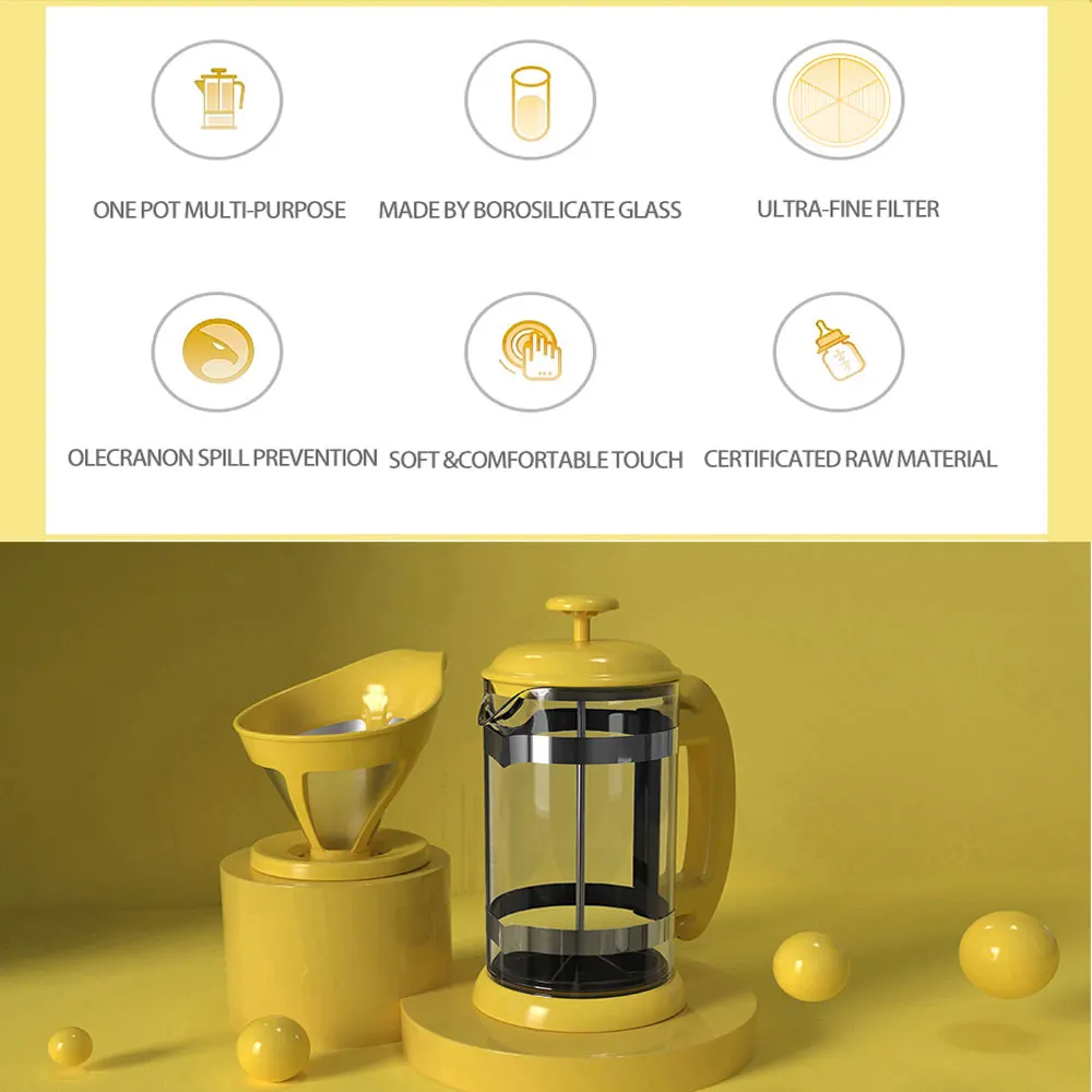 Icafilas1000ML Coffee Brewing Pot French Filter Tea Brewer Coffee Pot Simple Pressure Maker Household Hand Punch coffee maker,coffee pot,french press coffee press,coffee press