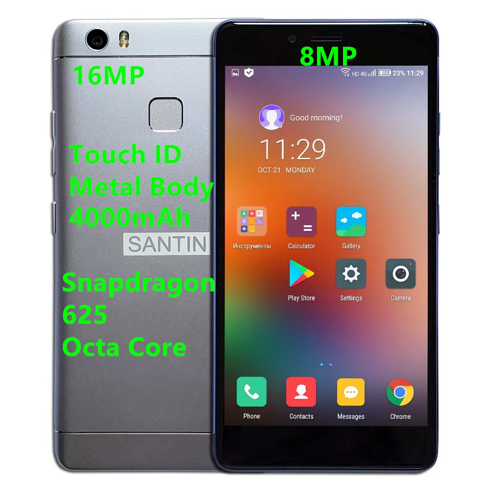 4000 мА/ч металлический корпус SANTIN ACE PRO 5 дюйма разрешение Full HD Snapdragon 625 Octa Core 4 Гб