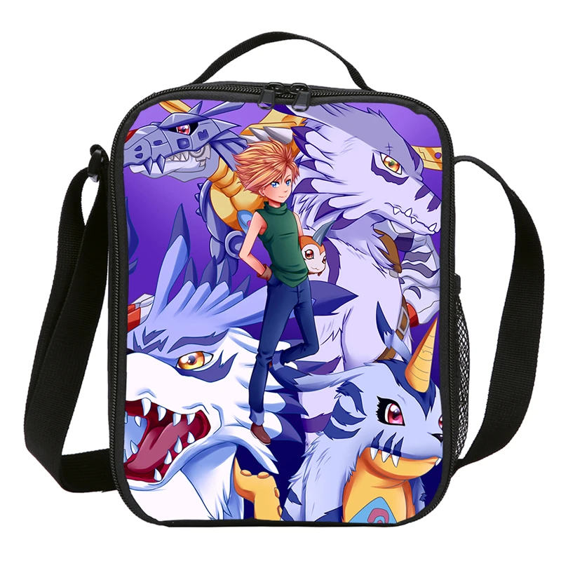 Детские переносные сумки для обедов, сохраняющие тепло, школьные Handabg Digimon Adventure, цифровой изолированный монстр, термопакет для еды, сумки для пикника - Цвет: Серый