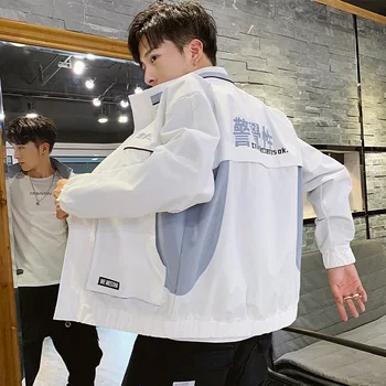 

Japan Spring Autumn Harajuku Men's Stand Collar Print Letter Slim Jacket Hip Hop Large Size 4XL Casual Joker Jacket Men