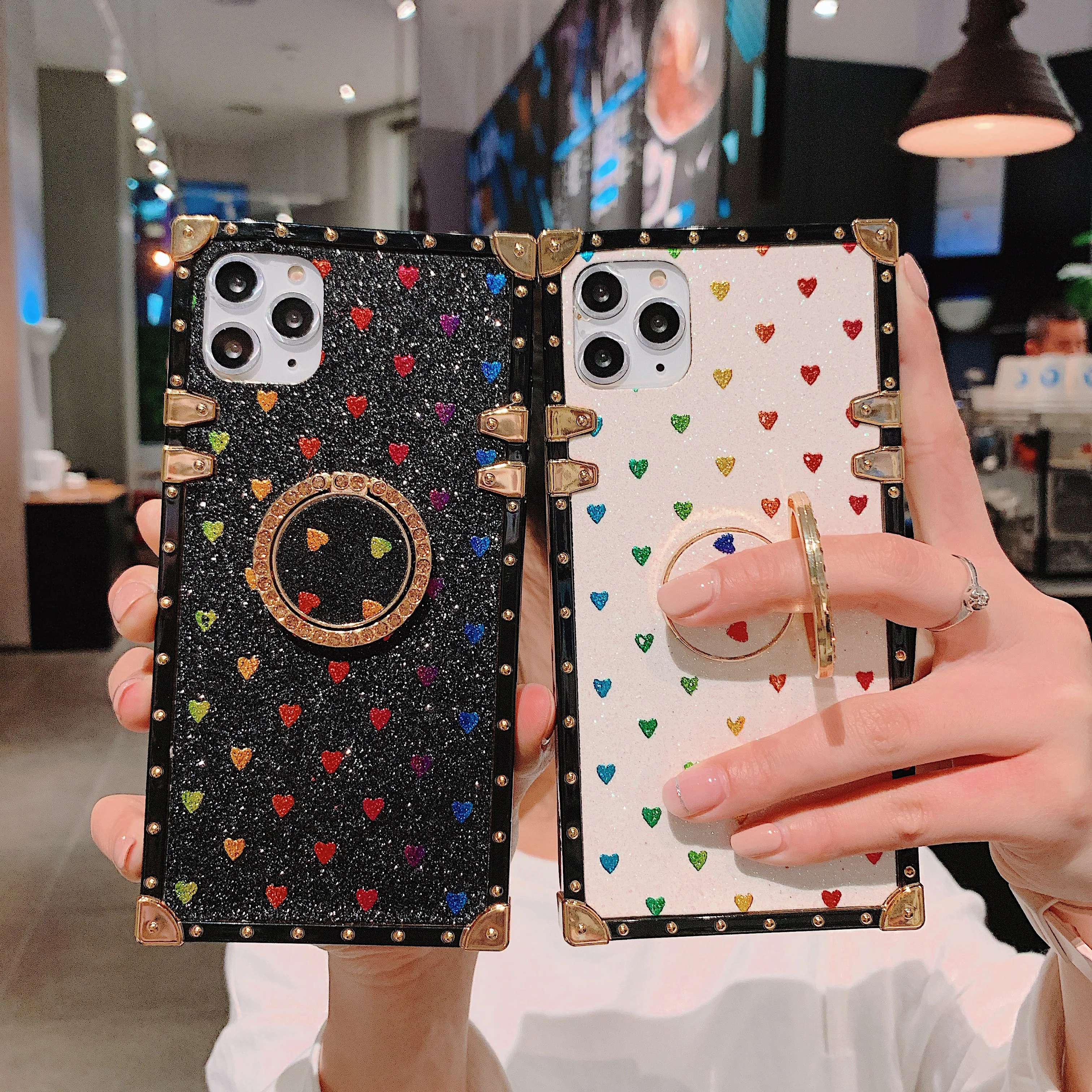 Блеск Любовь сердце квадратные Чехлы для samsung S10 плюс S9+ S8+ Note10 плюс 9 8 A70 A50 A40s A30 A20 A10 M20 M10 палец Стенд кожаный чехол