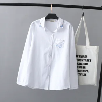 

Big Code Women's Wear Season Outfit Embroidery College Wind Shirt Long Sleeve Temperament Joker Student White Shirt 8077