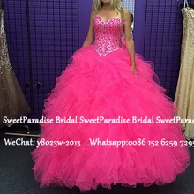 Ярко-розовые пышные бальные платья с серебряными бусинами длинные ниспадающие оборки ТРАПЕЦИЕВИДНОЕ ПЛАТЬЕ Vestidos сладкий 16 платье для выпускного вечера