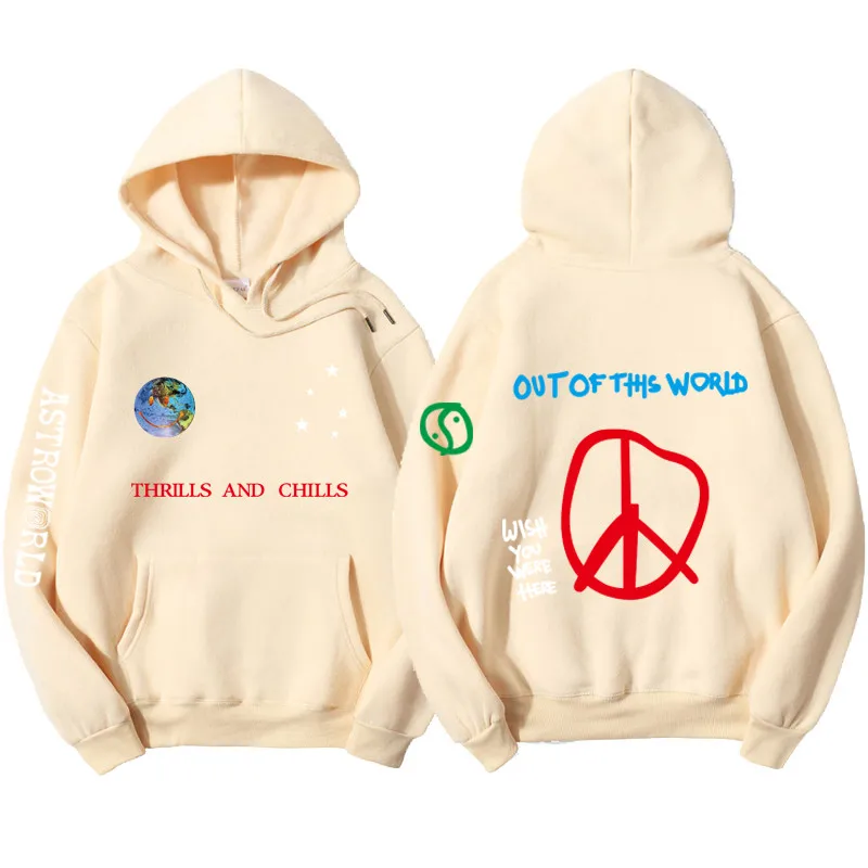 Astroworld/толстовки с капюшоном; сезон весна-осень; уличная одежда; пуловер Трэвиса Скотта для молодых мужчин и женщин; модная Толстовка в стиле хип-хоп - Цвет: Khaki