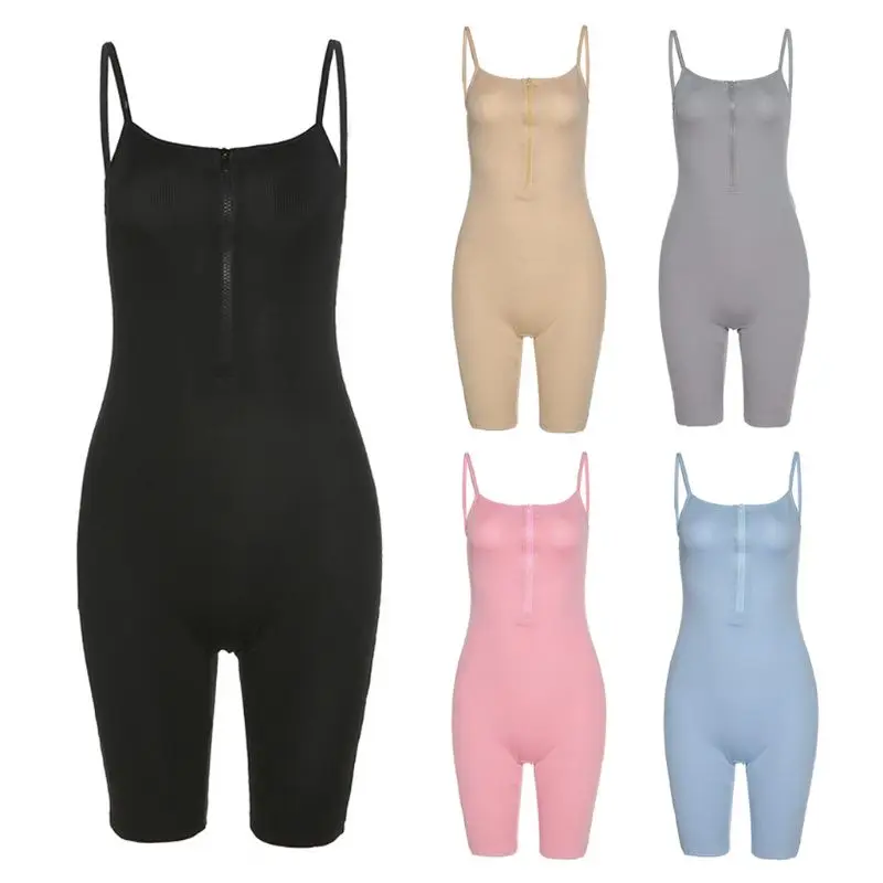 Rompers Playsuit Biker-Shorts Ribbed Clubwear Bodycon Sexy Women Fitness Knit Spaghetti-Strap