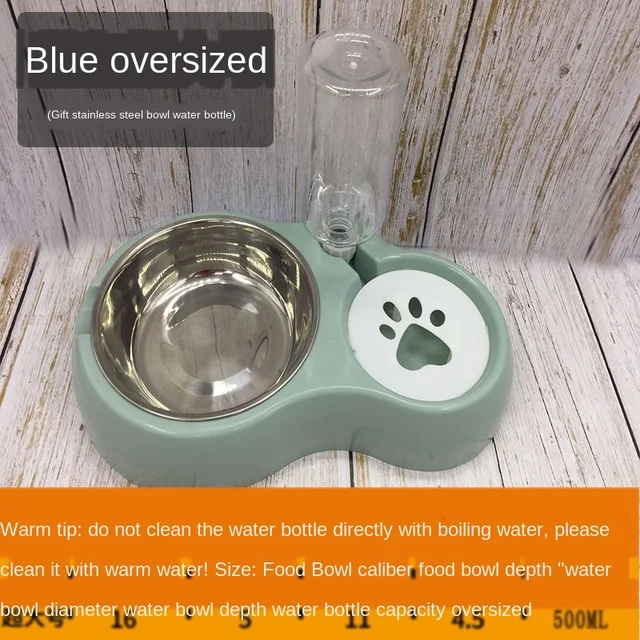 Double Pet Bowls Dog Cat Puppy Bowls Food Water Feeder Stainless Steel Pet Drinking Dish Feeding Supplies Small Dog Accessories Blue Oversize