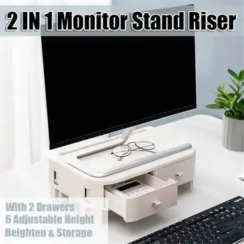 

Adjustable Laptop Stand Bracket Portable Notebook Support Holder Computer Screen Riser HIPS Plastic Storage Rack With 2 Drawer