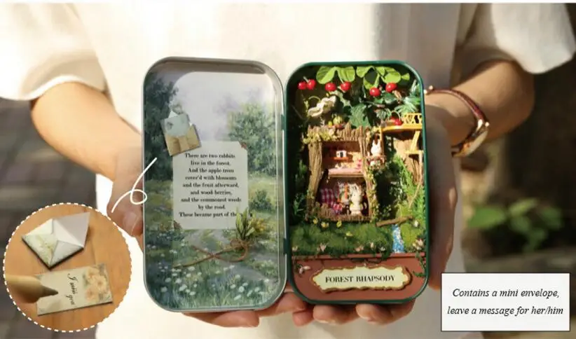 Миниатюрный деревянный кукольный дом пазл в коробке с рисунком леса|Кукольные