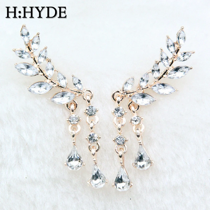 

H:HYDE Women's Angel Wings Stud Earrings Rhinestone Inlaid Alloy Ear Jewelry Party Earring Gothic Feather Brincos Jewelry