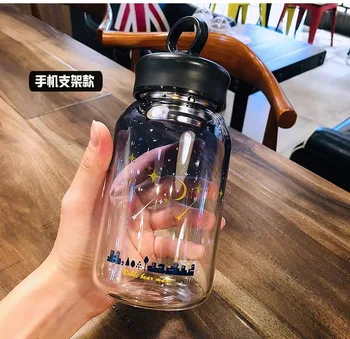 

600ml Cartoon Star Water Bottle Creative Gradient Transparent Glass High Temperature Resistant Large Capacity Portable Juice Cup